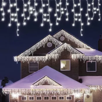 Instalatie Craciun Tip Turturi 15 m IP44 429 Led-uri Alb rece 8 jocuri de lumini Interconectabila Prelungitor 3 m inclus Fir Cupru 