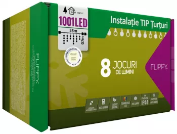 Instalatie Craciun Tip Turturi IP44 35 m 1001 Led-uri Alb cald 8 jocuri de lumini 31 V Interconectabila Prelungitor 5 m inclus Fir 