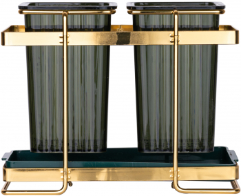 Suport tacamuri cu doua recipiente gold 10.5X21X16 CM