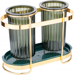 Suport tacamuri TRENDY and rsquo S cu doua recipiente gold 10.5X21X16 CM 