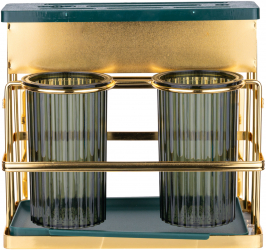 Suport tacamuri TRENDY and rsquo S cu doua recipiente si suport cutite verde-gold 23X19X20.5 CM 
