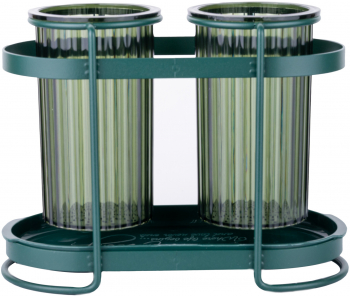 Suport tacamuri TRENDY and rsquo S cu doua recipiente verde-negru 10.5X21X16 CM 