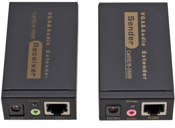 Adaptor HOPE R VGA la RJ45 pentru extindere semnal video pana la 100m cu transmitator si receiver RJ45 Ethernet Cat5/6 rezolutie 1080p 