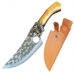 Cutit japonez lucrat manual IdeallStore® Tiger Claw 29.5 cm maro teaca piele ecologica 