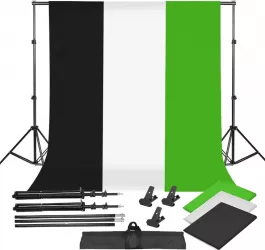 Suport foto studio reglabil 2x3m clesti inclusi + 3 panze de fundal multicolore 2x3m