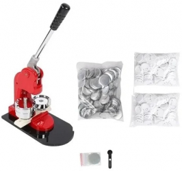 Presa insigne 75 mm din otel si set 100 insigne Rosu 