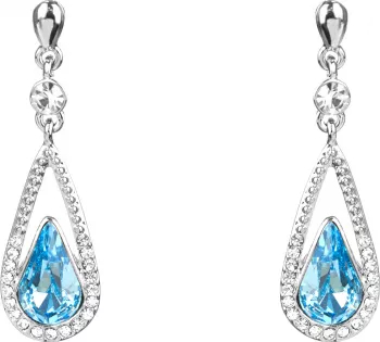 Cercei dama cu cristal Swarovski lacrima si strasuri 4x1.2 cm CCC-90 Argintiu/Bleu 