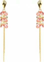 Cercei dama lungi cu cristale Swarovski si lantisor placati cu aur 6.5 x 0.8 cm Auriu/Roz 