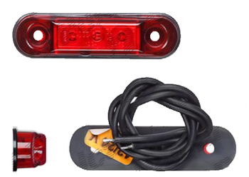 Lampa pozitie gabarit 12/24V cu cablu oval montare surub cu spatiu 45mm 3xLED rosu Latime 65 mm Inaltime 17 mm adancime 14 mm