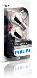 Set 2 becuri auto Philips Silver Vision pentru semnalizare 12V PY21W 280lm BAU15s pana la 500ore crom-portocaliu 12496SVB2 