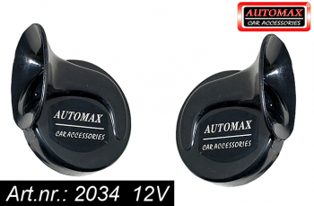 Set 2 claxoane auto Automax 12V Negre cu tonuri inalte si joase 