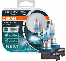 Set becuri H11 OSRAM 64211CBNHCB 12V 55W COOL BLUE INTENSE NextGen cu pana 100 mai multa lumina albastru PGJ19-2 Omologare ECE 