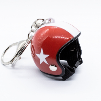 Breloc chei Lerods model casca moto cu carabina si inel culoare rosu 