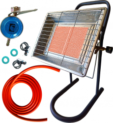 Incalzitor gaz cu suport arzator butelie radiator ceramic 3500 w ceas butelie 2 metri furtun gaz 2 coliere 2 garnituri 