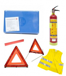 Kit siguranta auto contine trusa medicala vesta 2 triunghiuri reflectorizante stingator cu manomentru 1kg 