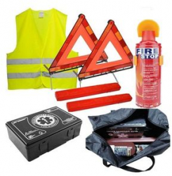 Kit Siguranta Premium Motor Starter - 2x Triunghiuri reflectorizante Trusa medicala omologata Stingator tip spray Vesta reflectorizanta 