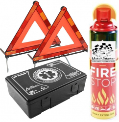 Pachet Dotare Auto Obligatorie Motor Starter&trade 2020 - Stingator Auto Trusa Medicala 2 x Triunghiuri Reflectorizante 