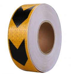 Rola banda reflectorizanta adeziva tip Sageata Negru/Galben 25m x 5cm 