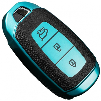 Husa verde cu insertii piele pentru cheie Hyundai i30 ix35 ix25 Elantra KONA Solaris Accent Santa Fe Azera Grandeur 
