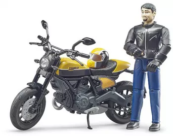 Motocicleta Scrambler Ducati Full Throttle Bruder cu figurina sofer 