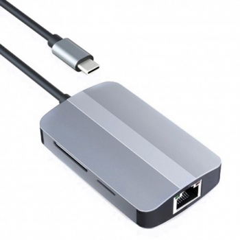 Adaptor multifunctional 5 in 1 USB-C la USB Techstar® CYC5IN1B 1 x USB 3.0 1 X USB 2.0 LAN RJ45 Ethernet 