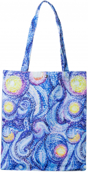 Geanta shopper din material textil imprimeu abstract mov si galben 