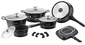 Set de oale si tigai marmorate 15 piese negru 
