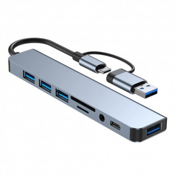 Adaptor Hub Multifunctional 8 In 2 Techstar® CYC8IN2 USB-C 2 X USB 3.0 3 X USB 2.0 AUX 3.5 mm Cititor De 