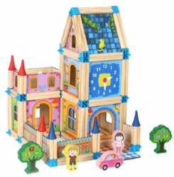 Micul arhitect - Set blocuri de construit din lemn 128 piese Montessori 