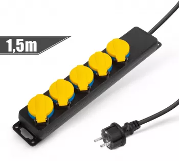 Prelungitor pentru exterior cu capac - 1 5 m - 5 x 230V - 3 x 1 5 mm2 - IP44 