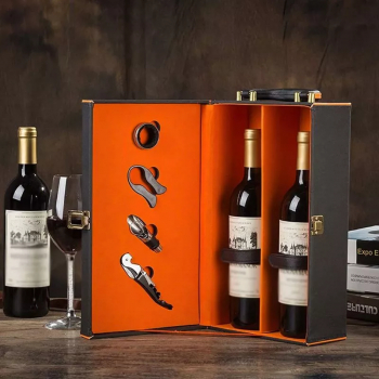 Set Cutie de vin Deluxe Mindblower pentru 2 sticle cu accesorii de vin incluse interior oranj 