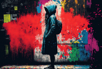 Poster Bustling City Street A Lone Figure Stands In Front 61x90cm poster2649 
