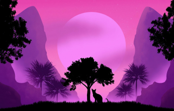 Poster Cat Watching Moon Synthwave 61x90cm poster1411