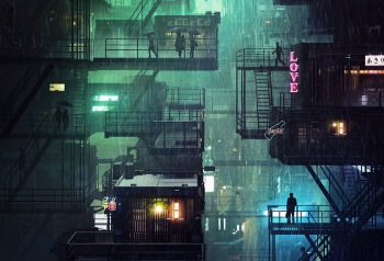 Poster City Neon Rain 61x90cm poster1392 