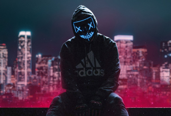 Poster Hoodie Boy Sitting Neon Mask 61x90cm poster1029 