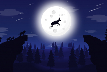 Poster Reindeer Wolf Full Moon Night Illustration 61x90cm poster1270 