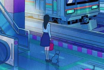 Poster Train Station Anime Girl With Cat 61x90cm poster2984 