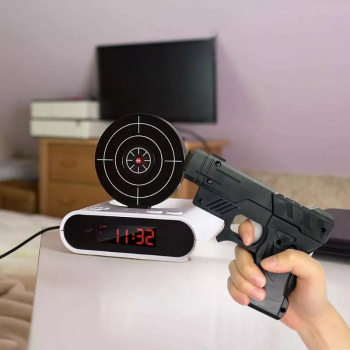 Ceas desteptator Mindblower tip pistol alb tinta 