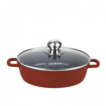 Cratita aluminiu turnat cu capac sticla capacitate 2.6l dimensiune 24X6.5cm interior ceramic Multicolor 