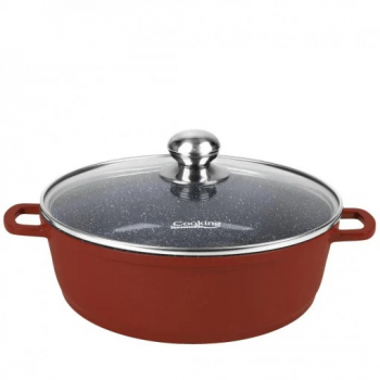 Cratita aluminiu turnat cu capac sticla capacitate 8.8l dimensiune 36x9.5cm interior ceramic Multicolor 