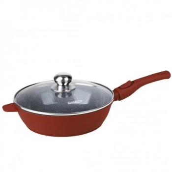Tigaie adanca din aluminiu turnat cu capac maner detasabil acoperire ceramica 26 x 7 cm Multicolor