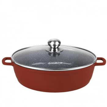 Cratita aluminiu turnat cu capac sticla capacitate11 l dimensiune 40x9.8 cm interior ceramic Multicolor 