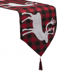 Fata de Masa tip Runner Decorat Festiv pentru Masa de Craciun Culoare Alb/Rosu/Negru Dimensiuni 175 x 35 cm 