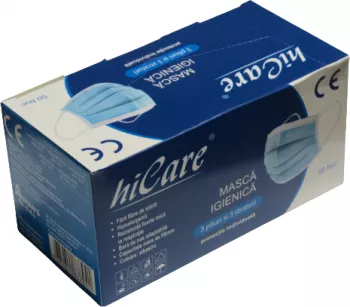 Cutie 50 masti igienice BFE95 3 straturi 3 pliuri tija metalica albastru fabricate in Romania 