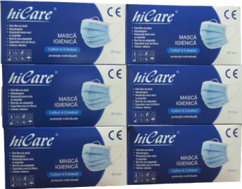 Oferta - set 6 cutii x 50 bucati masti igienice BFE 95 fabricate in Romania 3 straturi 3 pliuri 