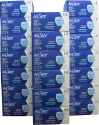 Set 20 cutii x 50 masti igienice HiCare BFE95 3 straturi 3 pliuri albastre 