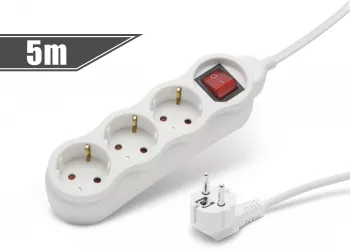 Delight - Prelungitor cu distribuitor 3 prize cu intrerupator - 5 m 