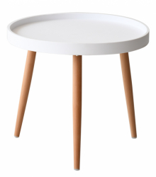 Masuta cafea alba OSLO D50xh45cm blat MDF melaminat picioare metalice aspect lemn 