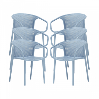 Set 6 scaune terasa cafenea cu spatar rotunjit Chicago cu aditiv de protectie anti UV 57x57x77cm albastru 