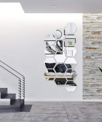 Set Oglinzi Acrilice Design Hexagon - Oglinzi Decorative XL Size Silver Luxury Home 12 bucati/set 